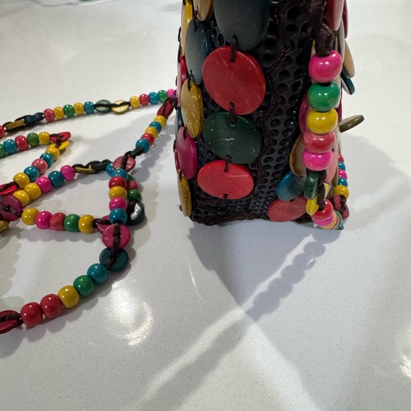 Vintage Brown and Multi-Colored Beaded Flower Crossbody Boho Purse - Picture 4 of 10